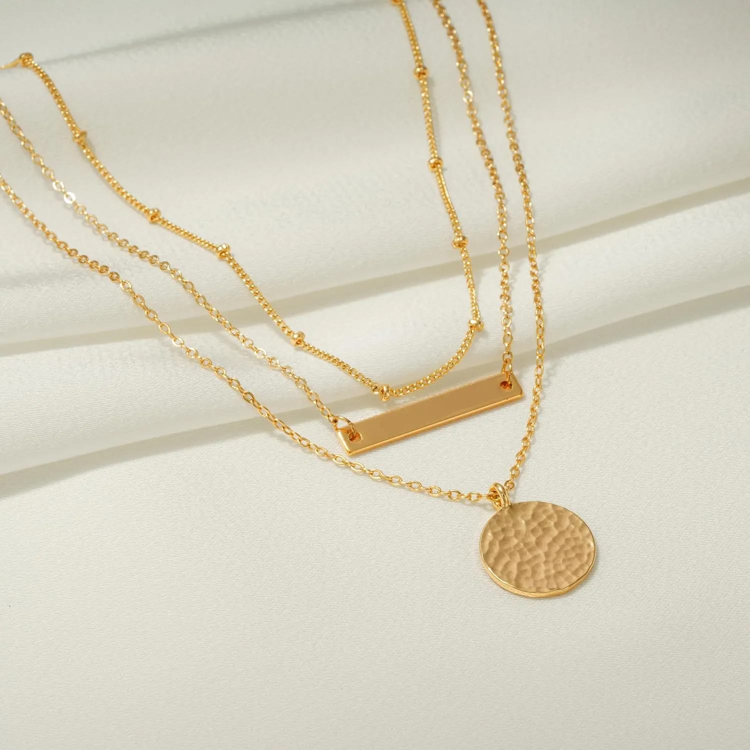 Fettero Pendant Necklace Gold Choker Layered Coin Open Karma Circle Full New Crescent Moon 14K Gold Plated Dainty Simple Moon Phase Jewelry for Women Gift