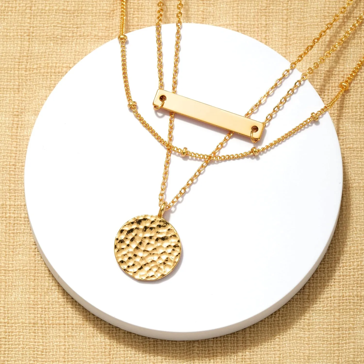 Fettero Pendant Necklace Gold Choker Layered Coin Open Karma Circle Full New Crescent Moon 14K Gold Plated Dainty Simple Moon Phase Jewelry for Women Gift