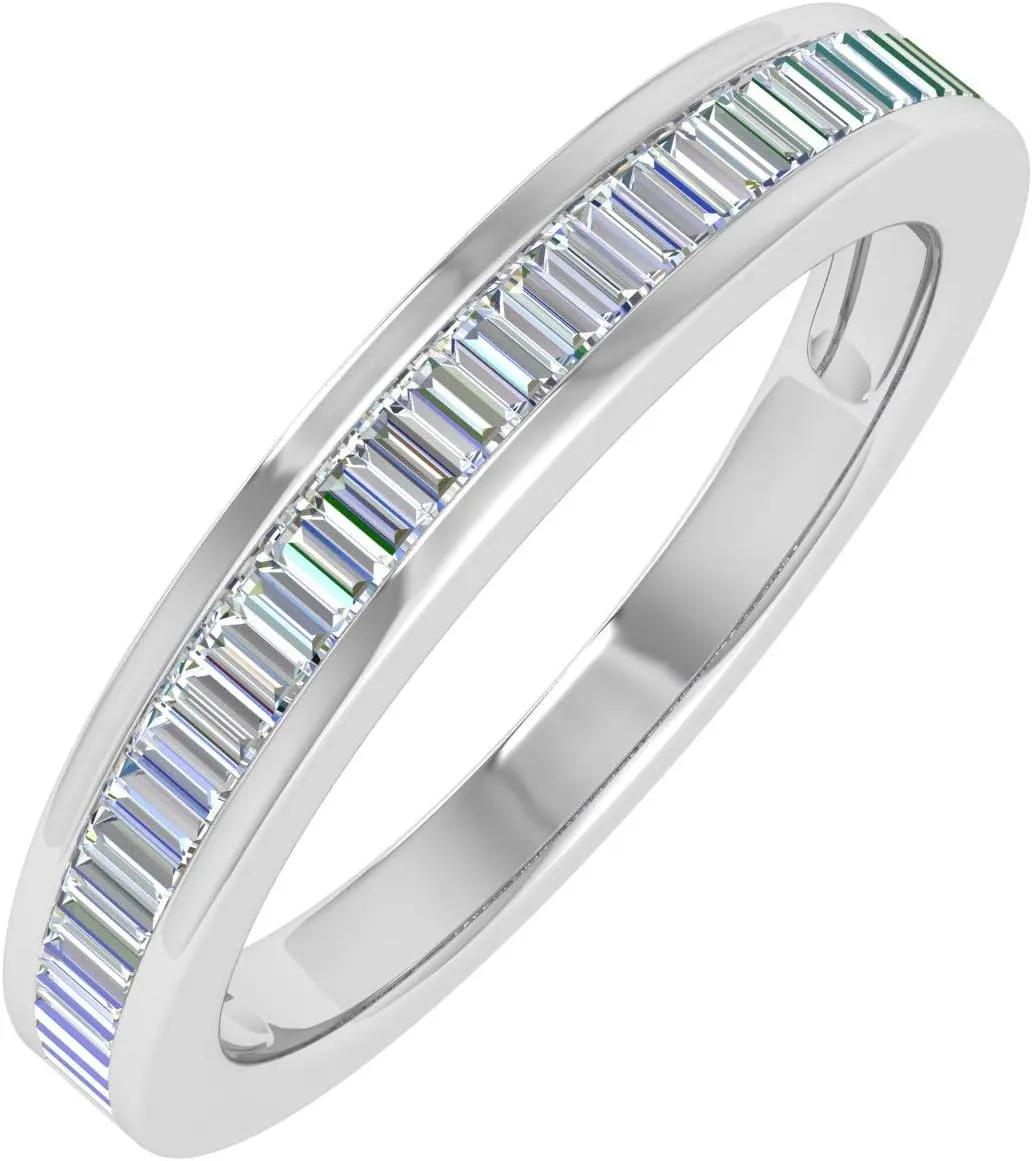 FINEROCK 1/2 Carat Channel Set Baguette Shape Diamond Wedding Band Ring in 14K Gold (I1-I2 Clarity)