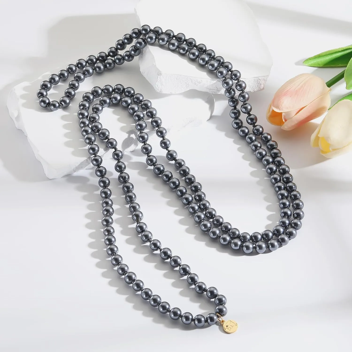 Firstmeet Pearl Long Necklace For Women Fashion Faux Pearl Vintage 60" Strand Wedding Jewelry for Women