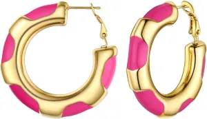 FOCALOOK 14K Gold Plated Hoop Earrings for Women, 40MM Colorful Hoop Earrings Hypoallergenic Lightweight Chunky Earrings, Large Hoop Earrings(With Gift Box)
