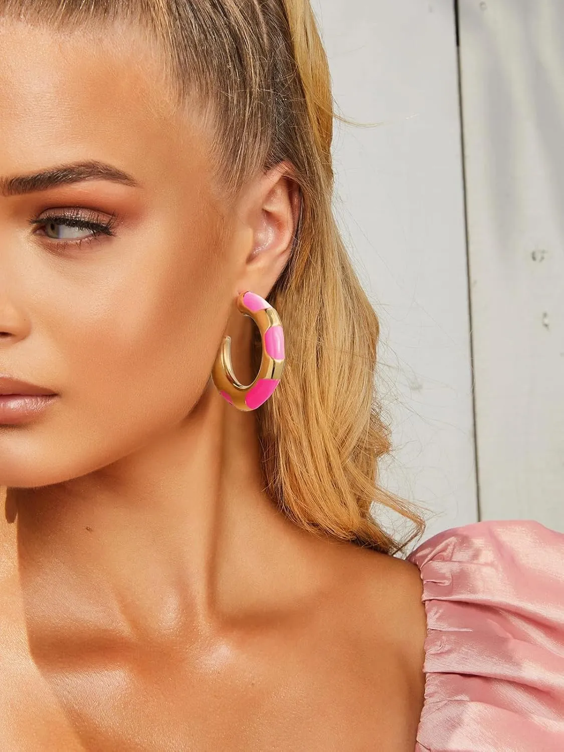 FOCALOOK 14K Gold Plated Hoop Earrings for Women, 40MM Colorful Hoop Earrings Hypoallergenic Lightweight Chunky Earrings, Large Hoop Earrings(With Gift Box)
