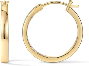 Gacimy Flatted Gold Hoop Earrings for Women 14K Real Gold Plated with 925 Sterling Silver Post