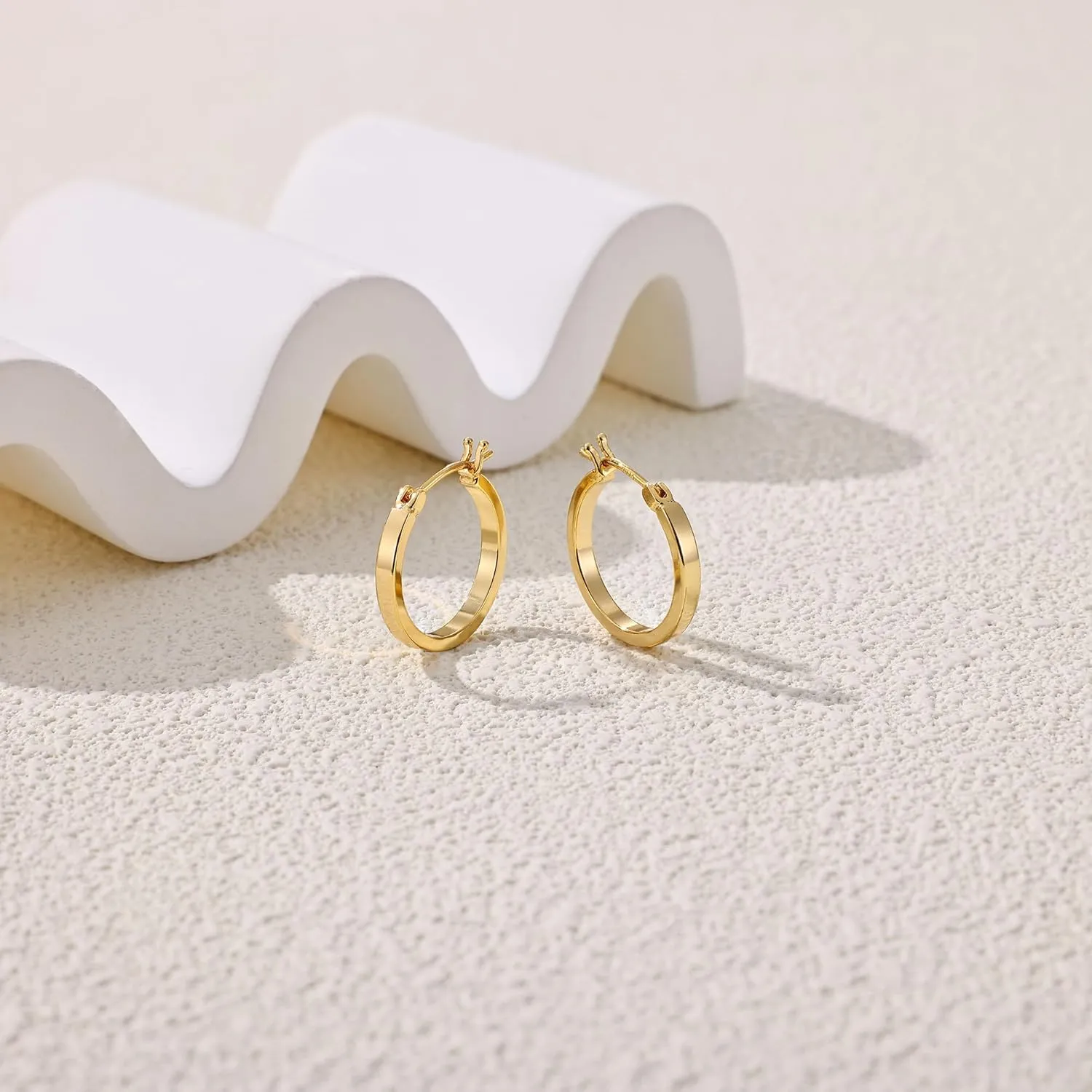 Gacimy Flatted Gold Hoop Earrings for Women 14K Real Gold Plated with 925 Sterling Silver Post