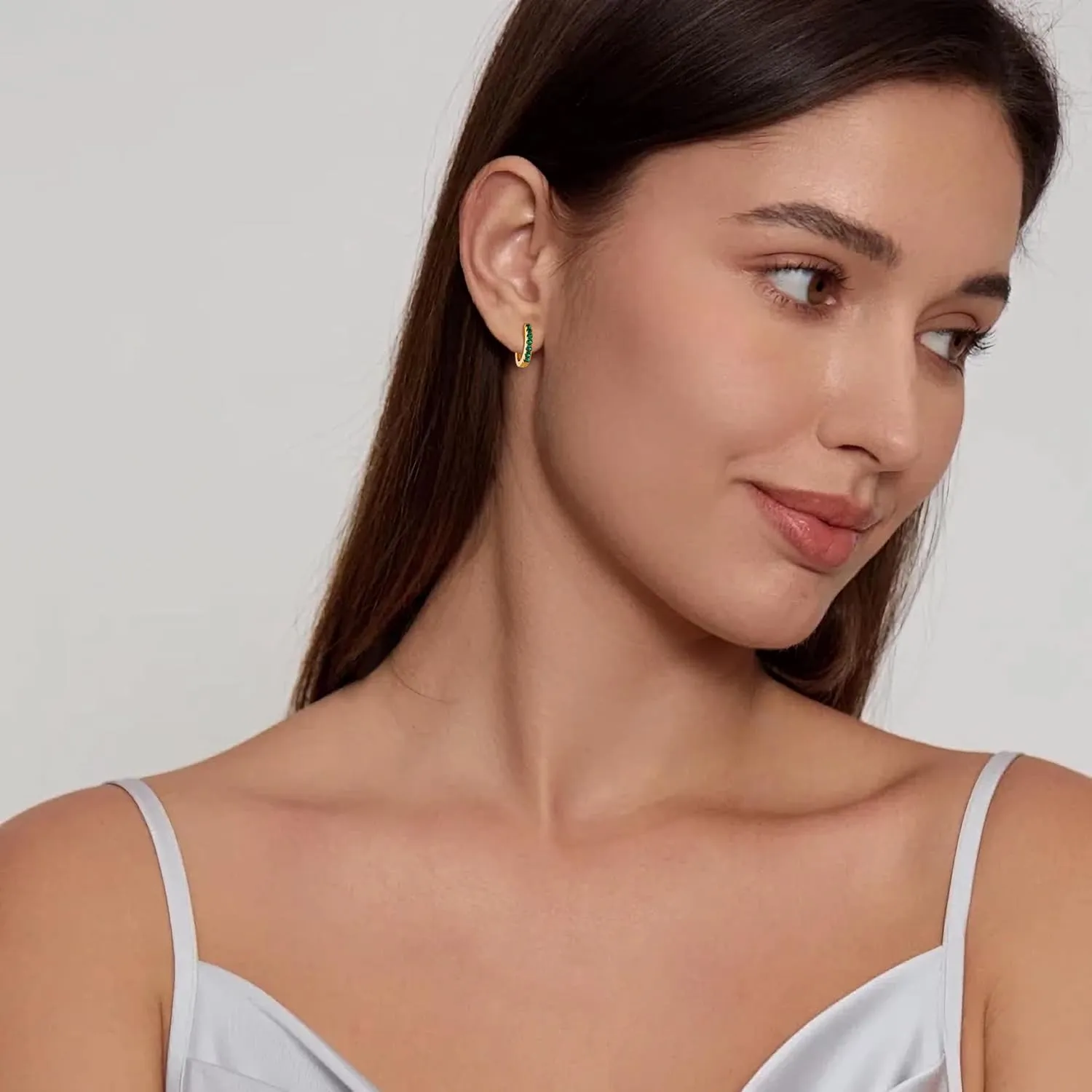 Gacimy Gold Huggie Earrings for Women 14K Real Gold Plated with Multi-Color Cubic Zirconia, 1/2 Inch Small Gold Hoop Earrings Cartilage Ear Cuffs for Women