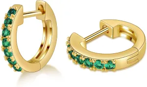 Gacimy Gold Huggie Earrings for Women 14K Real Gold Plated with Multi-Color Cubic Zirconia, 1/2 Inch Small Gold Hoop Earrings Cartilage Ear Cuffs for Women