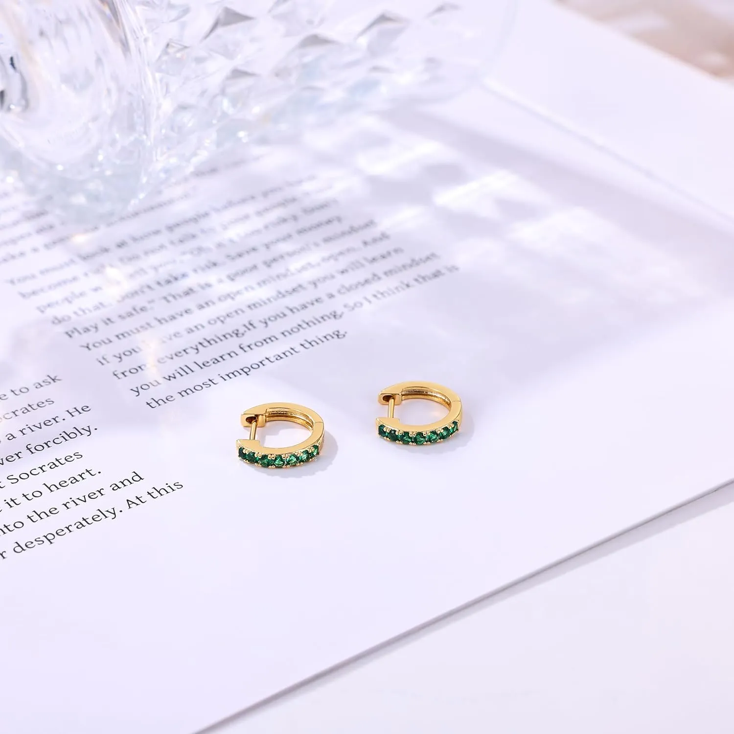 Gacimy Gold Huggie Earrings for Women 14K Real Gold Plated with Multi-Color Cubic Zirconia, 1/2 Inch Small Gold Hoop Earrings Cartilage Ear Cuffs for Women