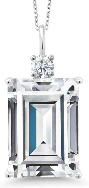 Gem Stone King 18K Gold Plated Silver CZ Simulated Diamond Pendant Necklace For Women (27.35 Cttw, Emerald Cut 18X13MM, With 18 Inch Silver Chain)
