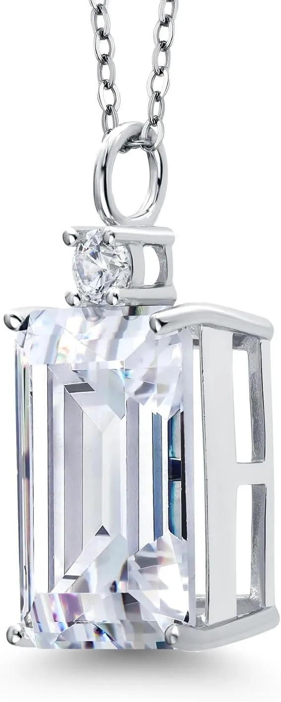 Gem Stone King 18K Gold Plated Silver CZ Simulated Diamond Pendant Necklace For Women (27.35 Cttw, Emerald Cut 18X13MM, With 18 Inch Silver Chain)