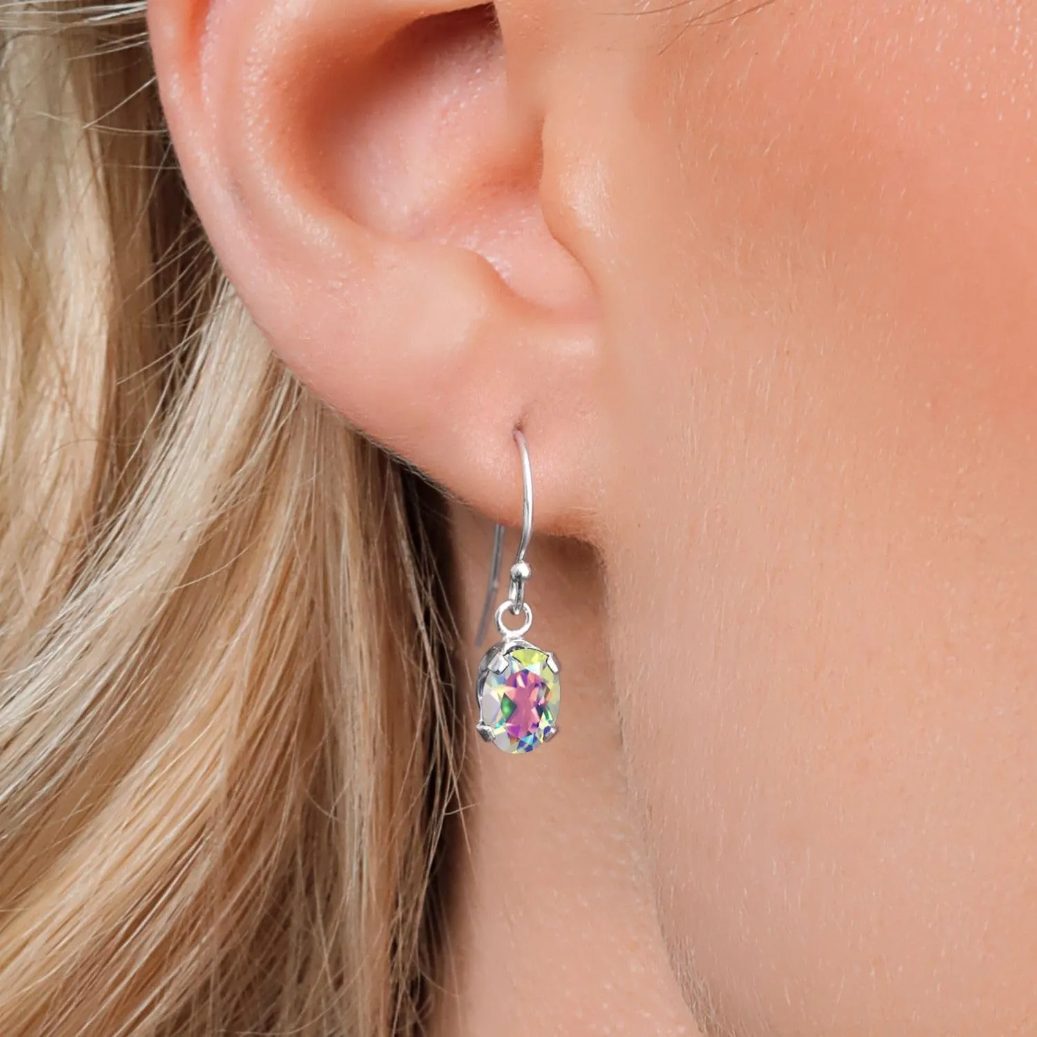 Gem Stone King 7X5MM Oval Gemstone Birthstone French Wire Dangle Hook Earrings For Women | 925 Sterling Silver | Fine Jewelry Gifts for Her Mom Women Wife