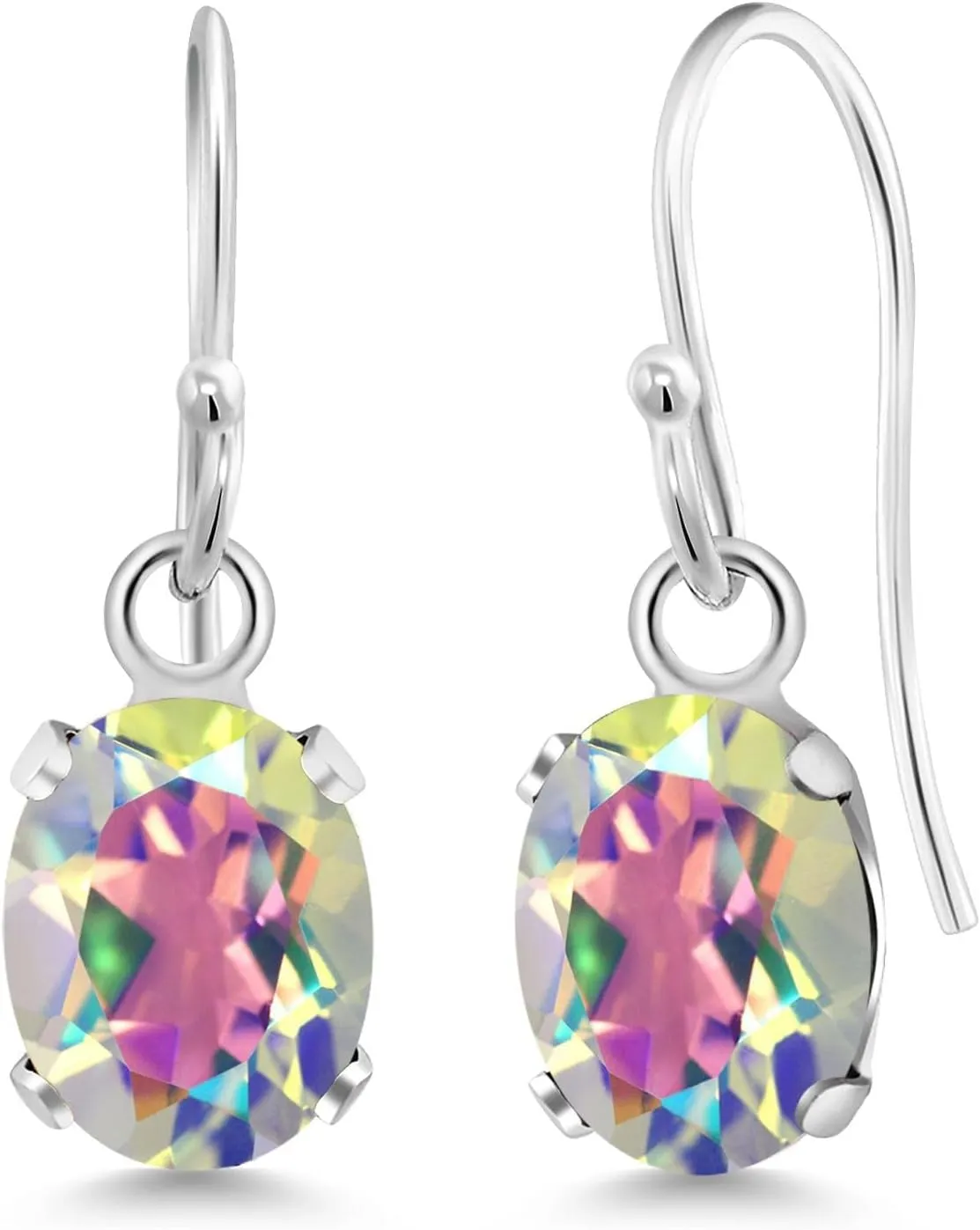 Gem Stone King 7X5MM Oval Gemstone Birthstone French Wire Dangle Hook Earrings For Women | 925 Sterling Silver | Fine Jewelry Gifts for Her Mom Women Wife