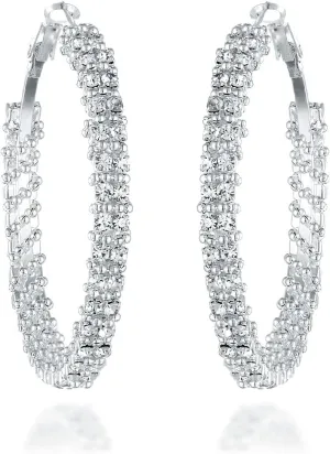 Gemini Women's Silver Plated CZ Diamonds Big Hoop Earring Valentine's Day Gifts Gm008 1.5/2 inches