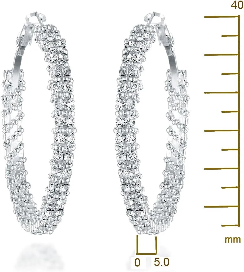 Gemini Women's Silver Plated CZ Diamonds Big Hoop Earring Valentine's Day Gifts Gm008 1.5/2 inches
