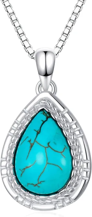 Genuine Teardrop Turquoise Necklace with Bird, Sterling Silver Boho Native Vintage Necklace Western Jewelry Christmas Gift