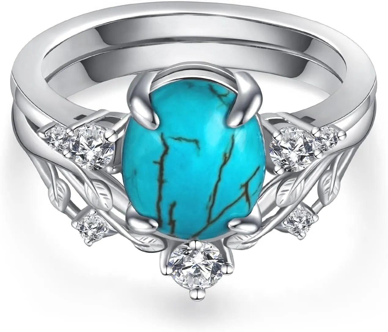 Genuine Turquoise Rings for Women 925 Sterling Silver Turquoise Engagement Ring Set Western Nature Gemstone Turquoise Promise Wedding Ring Jewelry for Women