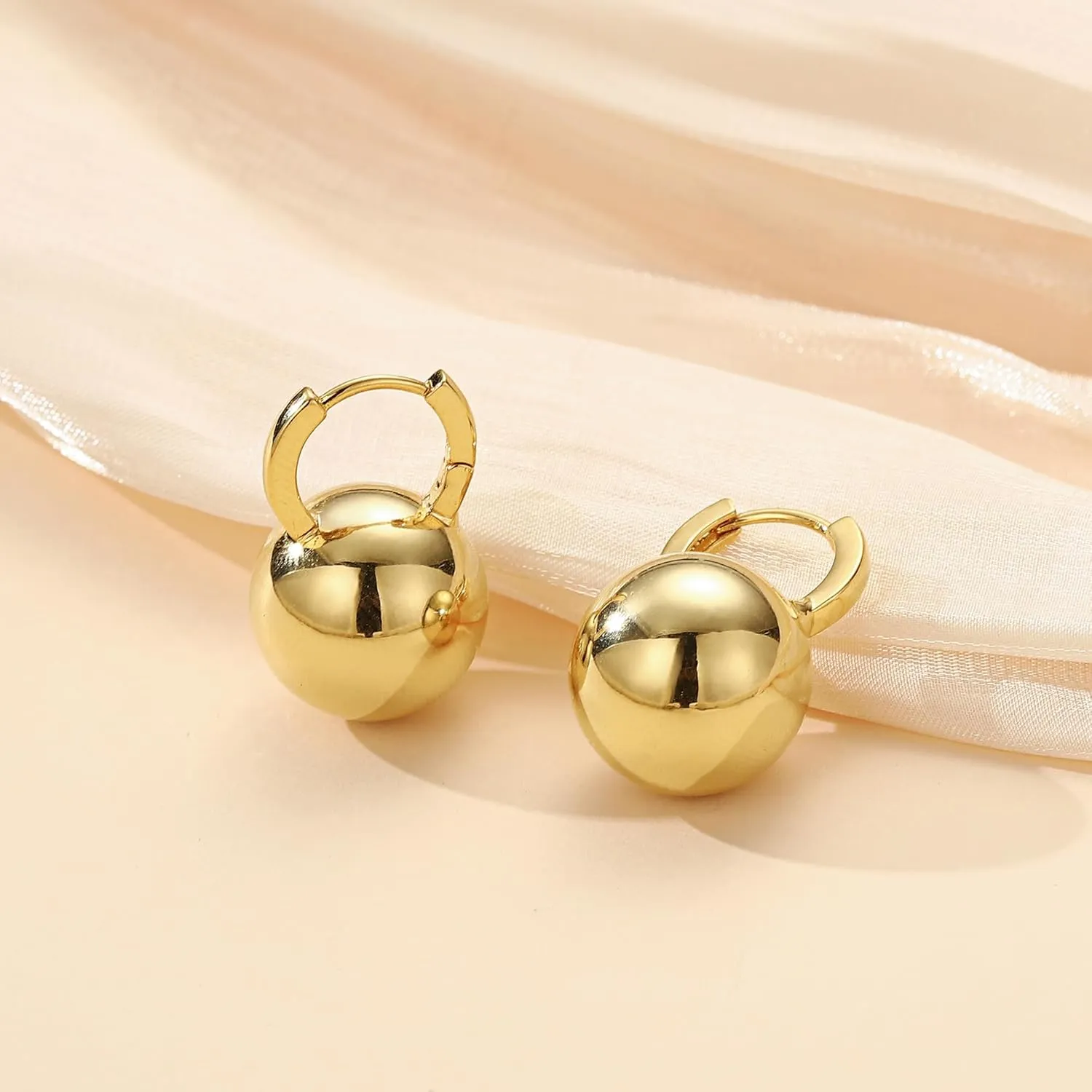 Gold Dangle Earrings for Women Sterling Silver Ball Drop Earrings Hypoallergenic Round Hoop Leverback Lightweight Fashion Jewelry