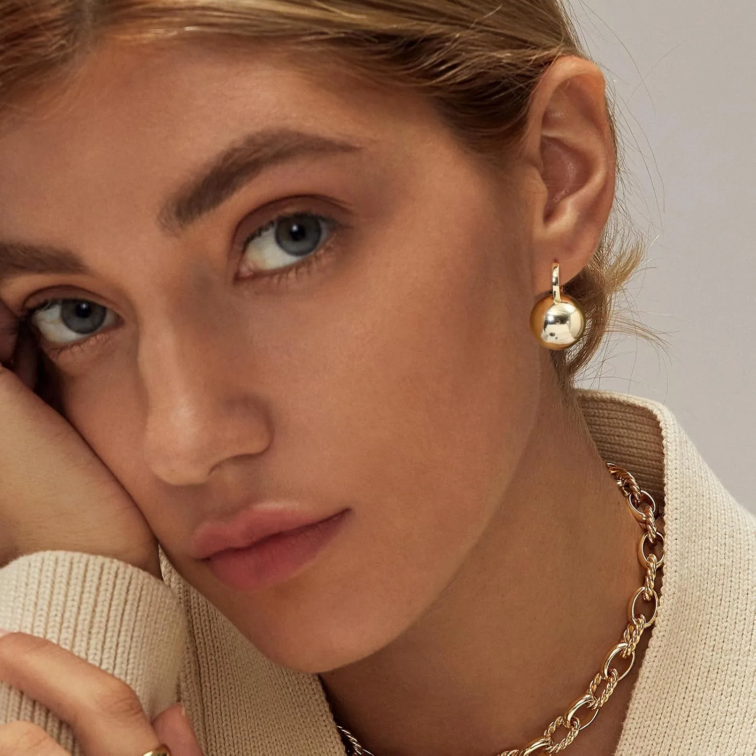 Gold Dangle Earrings for Women Sterling Silver Ball Drop Earrings Hypoallergenic Round Hoop Leverback Lightweight Fashion Jewelry
