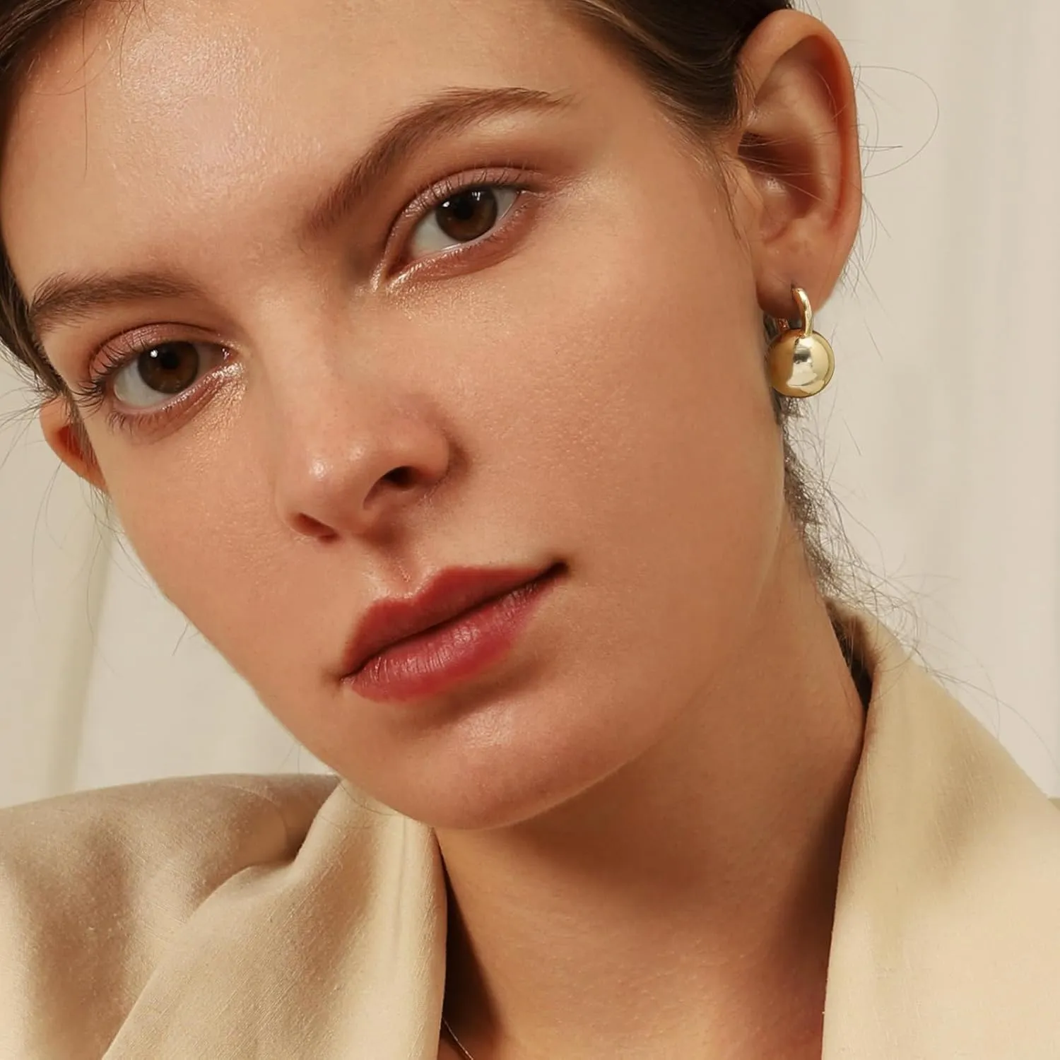 Gold Dangle Earrings for Women Sterling Silver Ball Drop Earrings Hypoallergenic Round Hoop Leverback Lightweight Fashion Jewelry