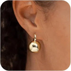 Gold Dangle Earrings for Women Sterling Silver Ball Drop Earrings Hypoallergenic Round Hoop Leverback Lightweight Fashion Jewelry