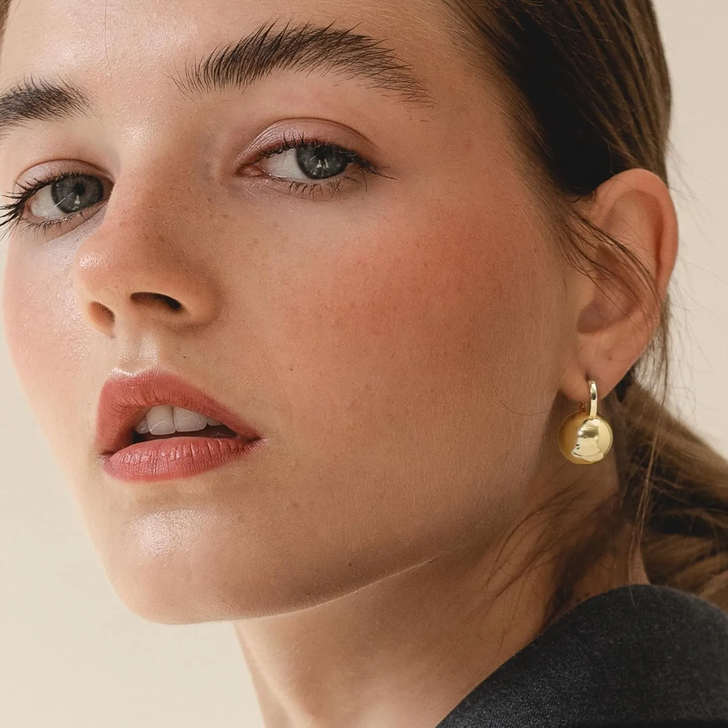 Gold Dangle Earrings for Women Sterling Silver Ball Drop Earrings Hypoallergenic Round Hoop Leverback Lightweight Fashion Jewelry