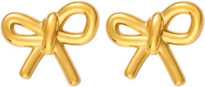 Gold Earrings - 18K Gold Plated Bow Stud Earrings for Women, Minimalist and Trendy Design, Dainty Ribbon Style