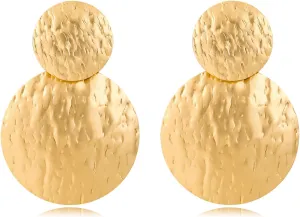 Gold Earrings for Women 14k Gold Plated Lightweight Dangle Earrings Hammered Disc Drop Geometric Hypoallergenic Earrings for Her
