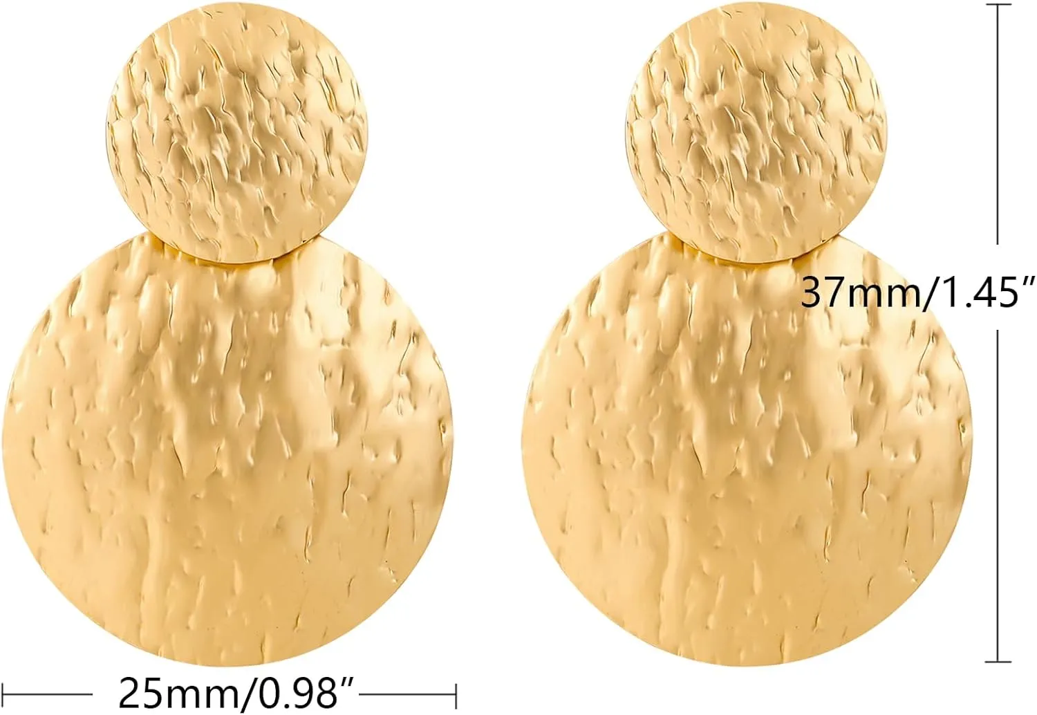 Gold Earrings for Women 14k Gold Plated Lightweight Dangle Earrings Hammered Disc Drop Geometric Hypoallergenic Earrings for Her