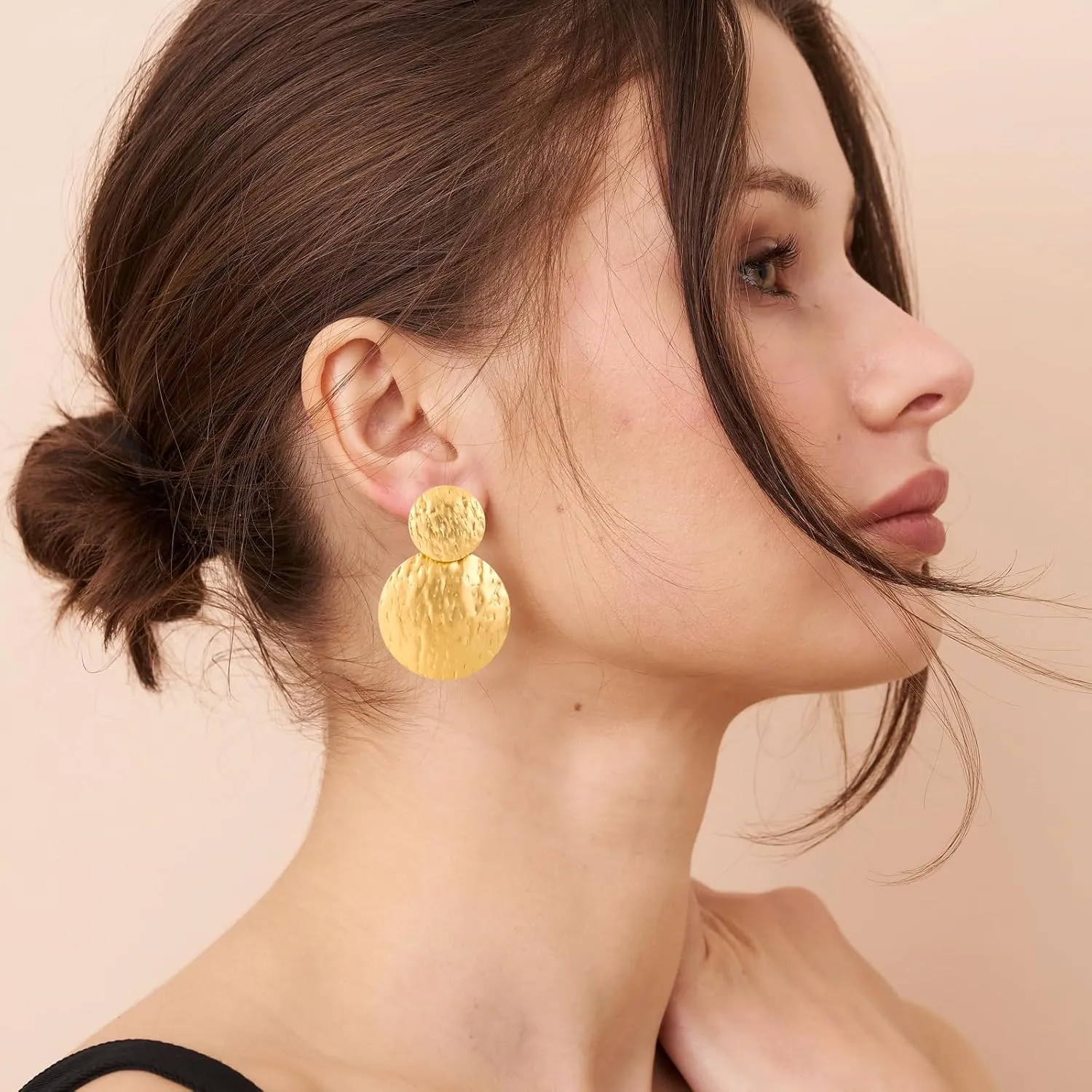 Gold Earrings for Women 14k Gold Plated Lightweight Dangle Earrings Hammered Disc Drop Geometric Hypoallergenic Earrings for Her