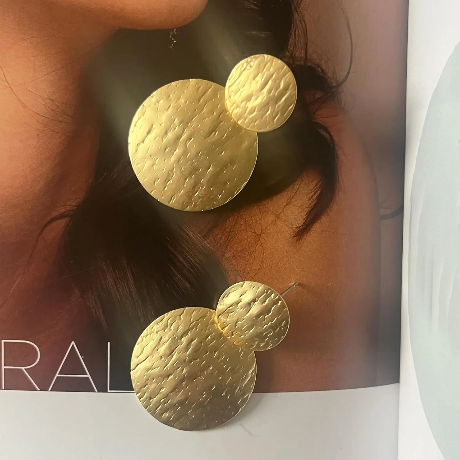 Gold Earrings for Women 14k Gold Plated Lightweight Dangle Earrings Hammered Disc Drop Geometric Hypoallergenic Earrings for Her