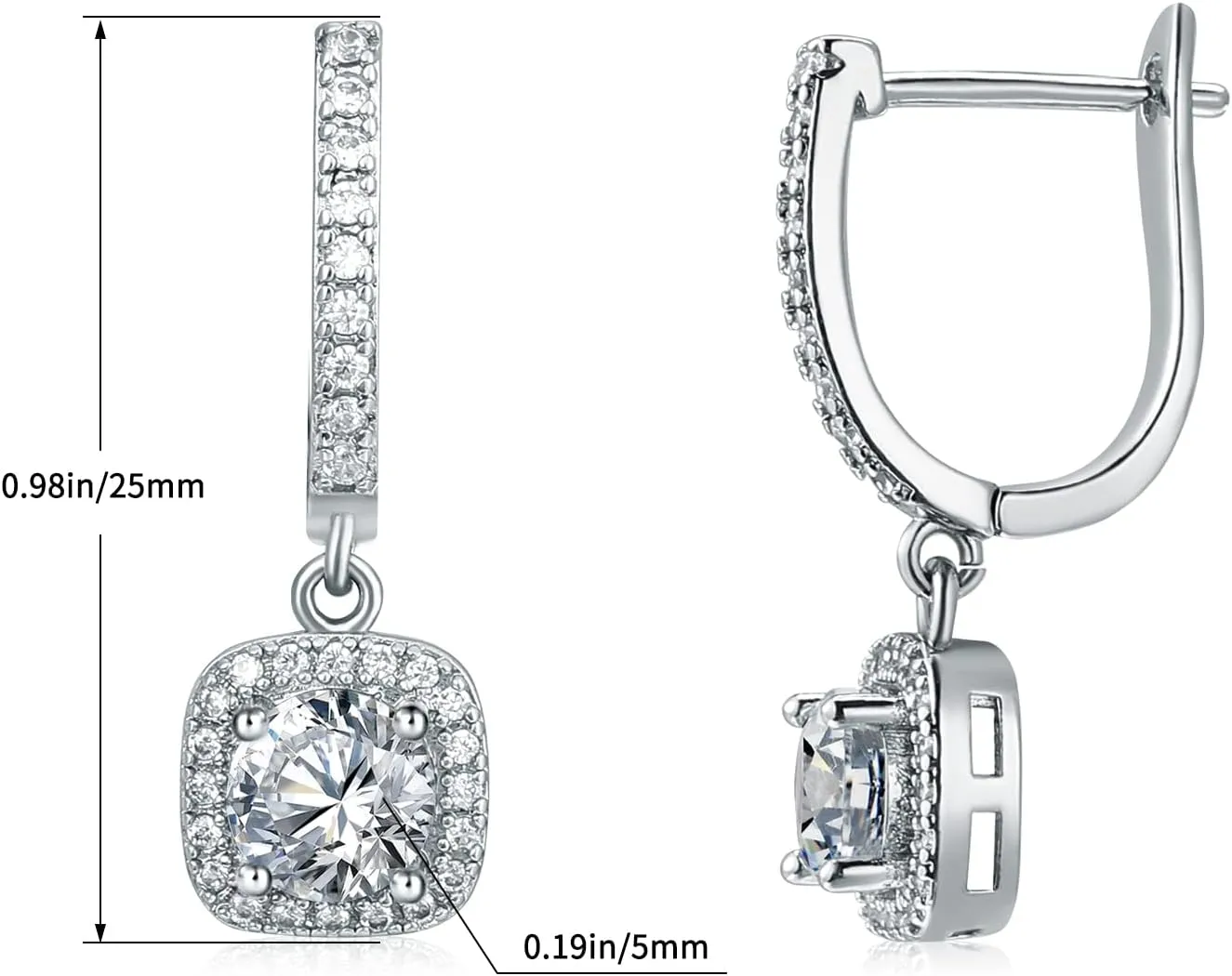Gold Earrings for Women Cubic Zirconia Drop Dangle Earring Hoop Silver Earrings for Women Rhinestone Pendant Earring Hypoallergenic Lightweight S925 Sterling Silver