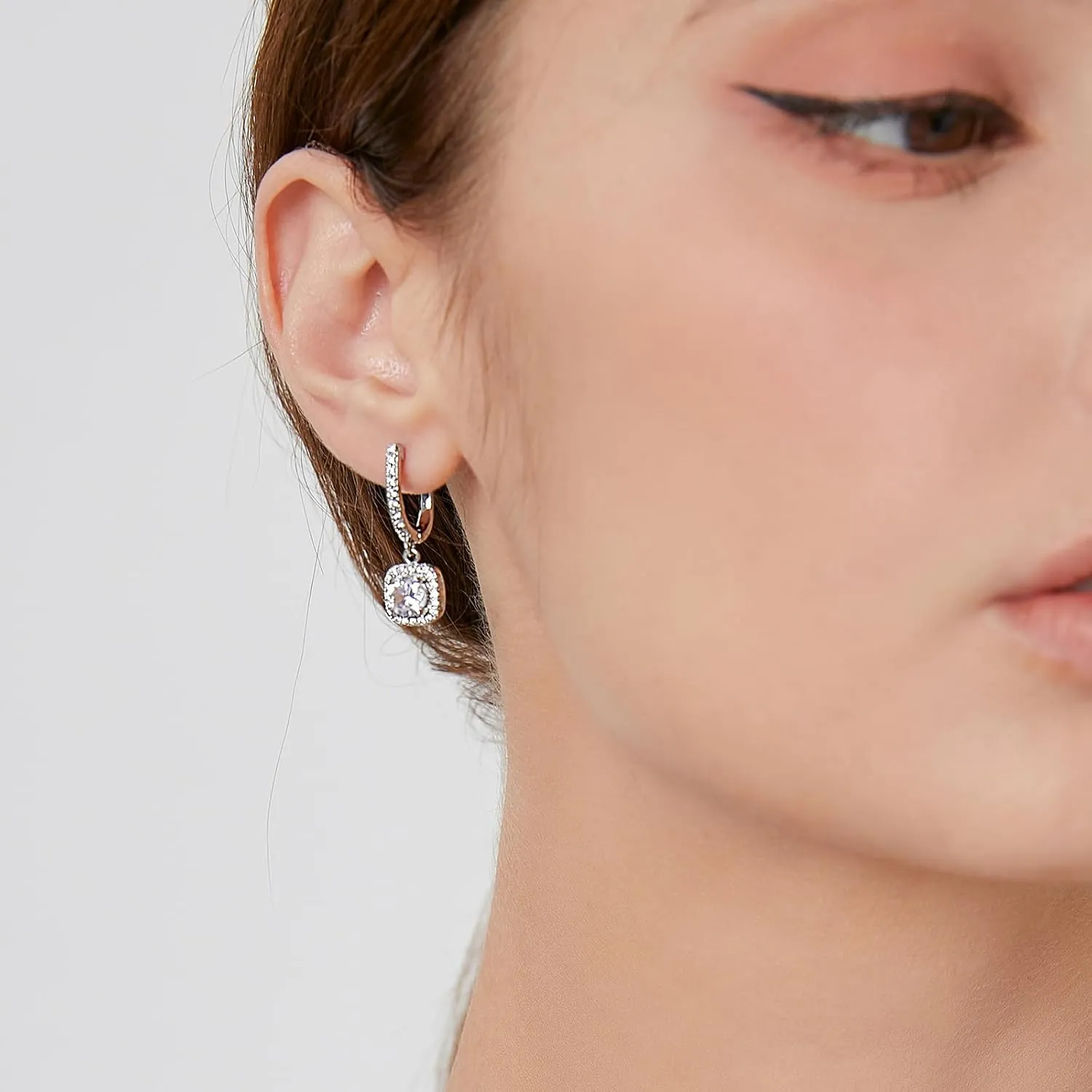 Gold Earrings for Women Cubic Zirconia Drop Dangle Earring Hoop Silver Earrings for Women Rhinestone Pendant Earring Hypoallergenic Lightweight S925 Sterling Silver