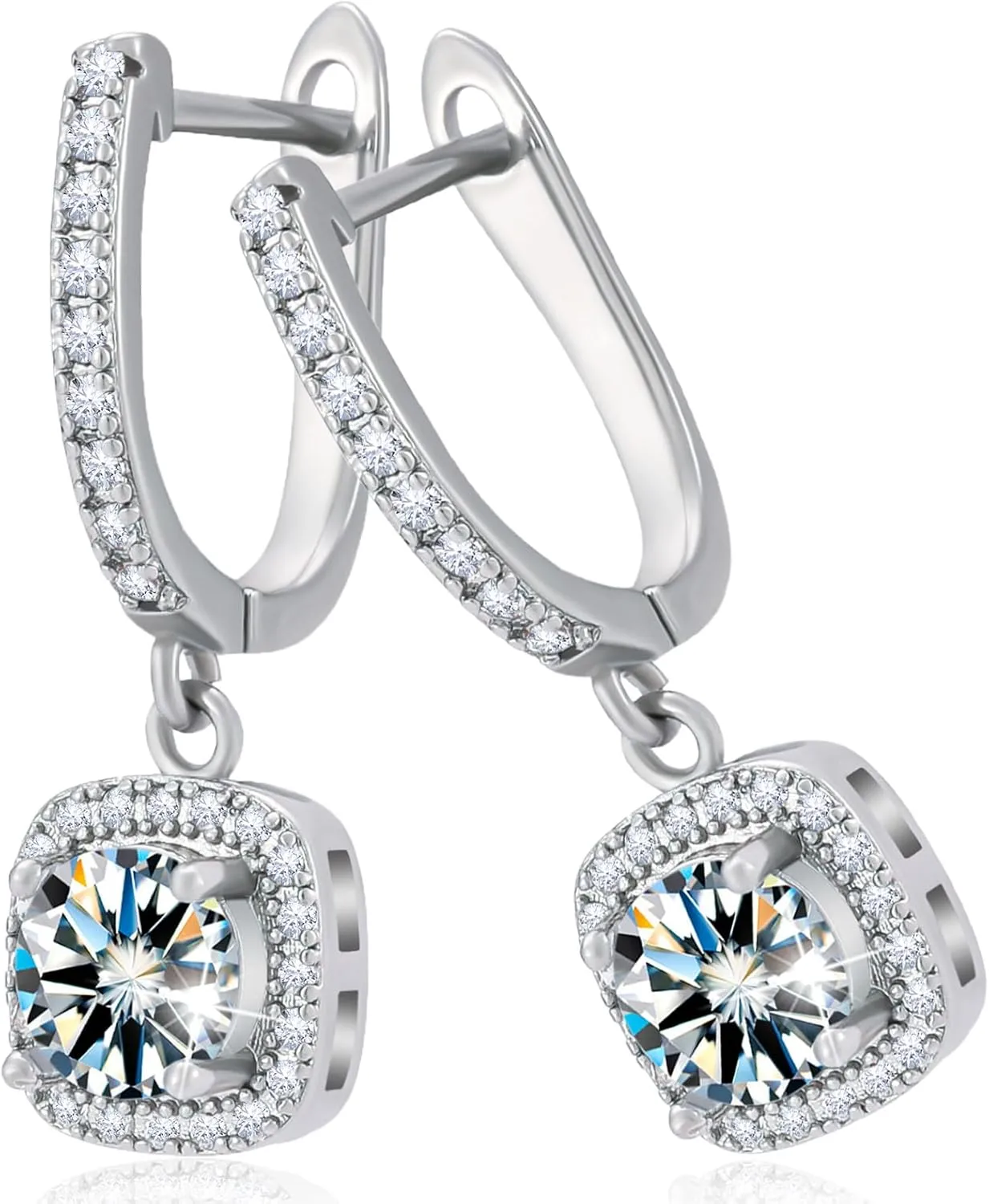 Gold Earrings for Women Cubic Zirconia Drop Dangle Earring Hoop Silver Earrings for Women Rhinestone Pendant Earring Hypoallergenic Lightweight S925 Sterling Silver