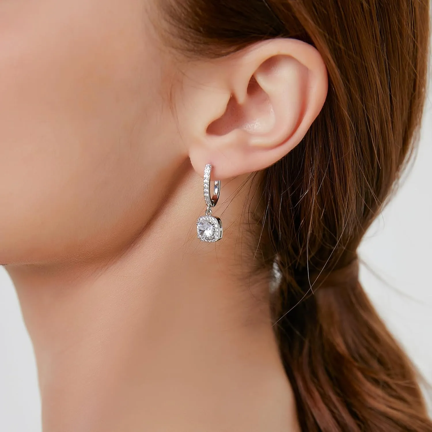 Gold Earrings for Women Cubic Zirconia Drop Dangle Earring Hoop Silver Earrings for Women Rhinestone Pendant Earring Hypoallergenic Lightweight S925 Sterling Silver