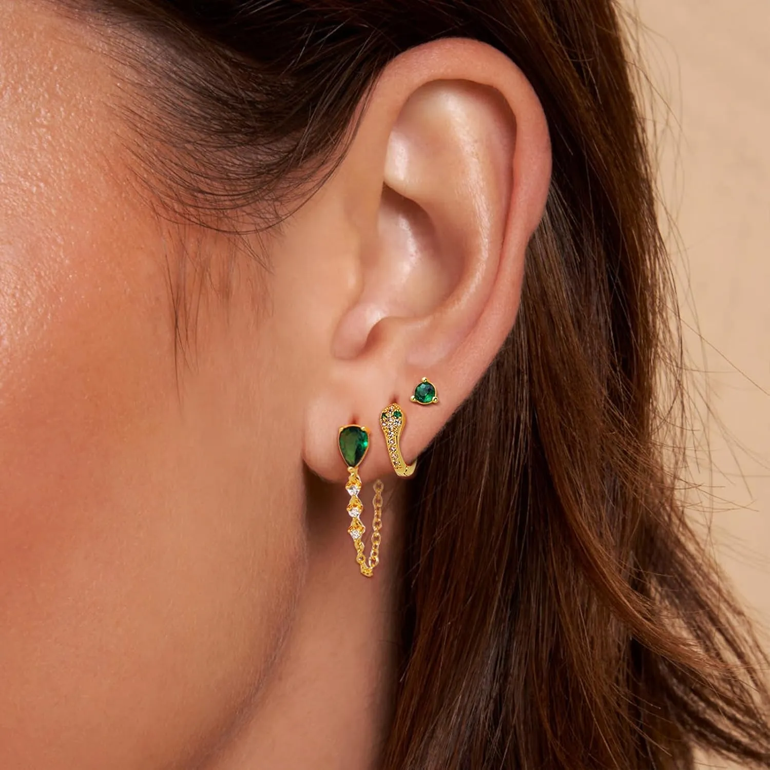 Gold Earrings for Women Trendy - 14K Gold Plated Hoop Earrings Set Dainty Huggie Hoops Dangle Studs Cubic Zirconia Cartilage Hypoallergenic Lightweight Jewelry Gifts