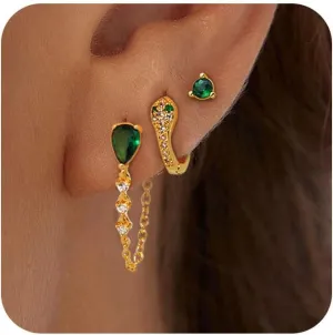Gold Earrings for Women Trendy - 14K Gold Plated Hoop Earrings Set Dainty Huggie Hoops Dangle Studs Cubic Zirconia Cartilage Hypoallergenic Lightweight Jewelry Gifts