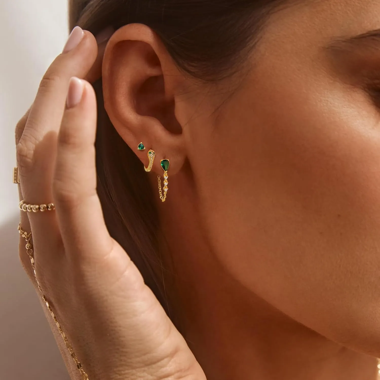 Gold Earrings for Women Trendy - 14K Gold Plated Hoop Earrings Set Dainty Huggie Hoops Dangle Studs Cubic Zirconia Cartilage Hypoallergenic Lightweight Jewelry Gifts