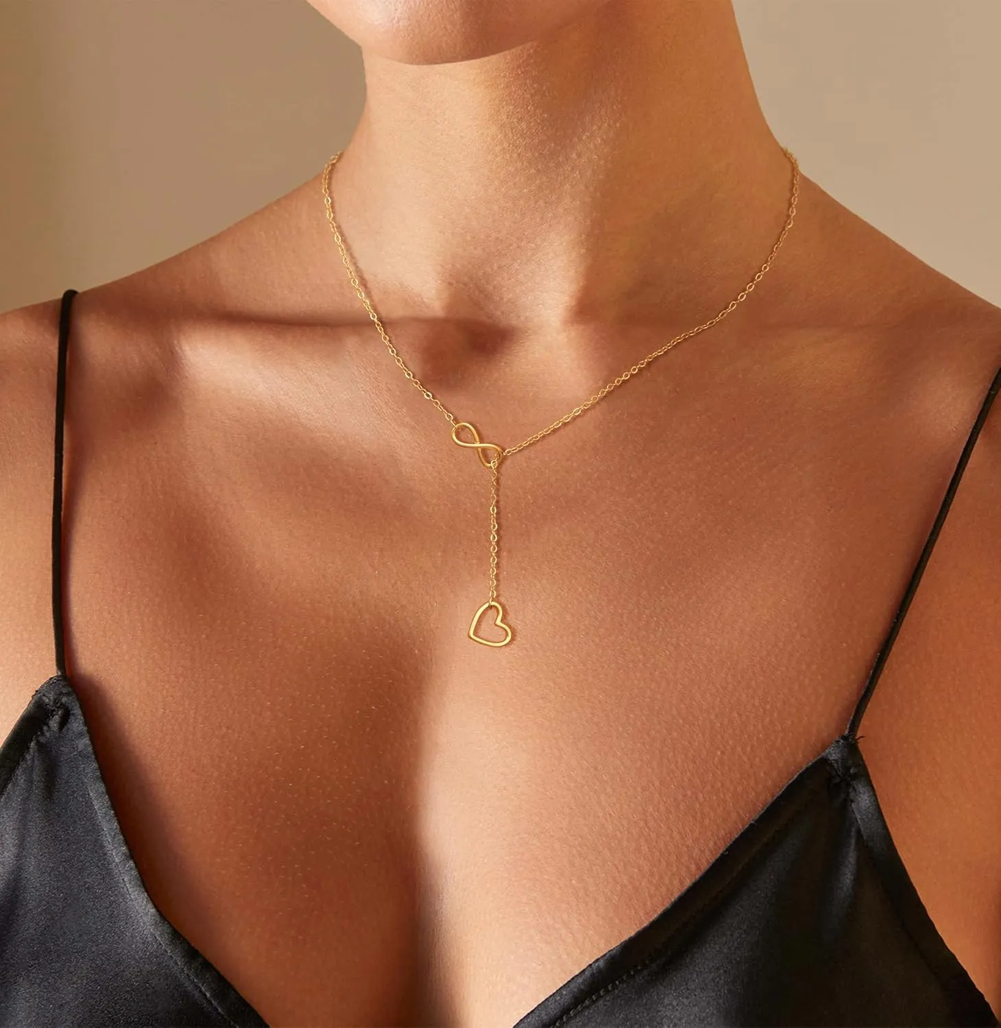 Gold Heart Necklace for Women Dainty Layered Heart Necklace Infinity Y Necklace Trendy Minimalist Simple Small Necklace Cute Chain Choker Necklace Jewelry for Women