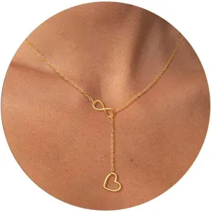 Gold Heart Necklace for Women Dainty Layered Heart Necklace Infinity Y Necklace Trendy Minimalist Simple Small Necklace Cute Chain Choker Necklace Jewelry for Women