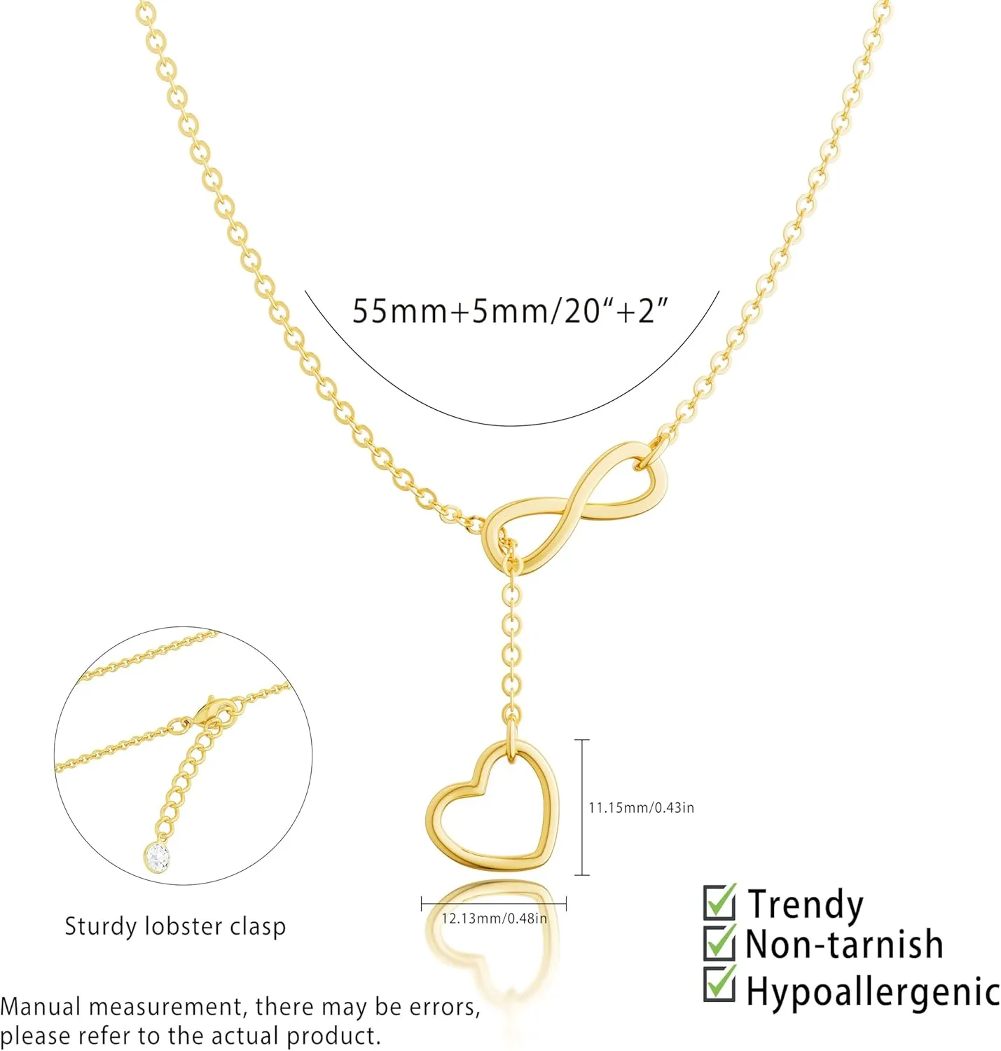 Gold Heart Necklace for Women Dainty Layered Heart Necklace Infinity Y Necklace Trendy Minimalist Simple Small Necklace Cute Chain Choker Necklace Jewelry for Women