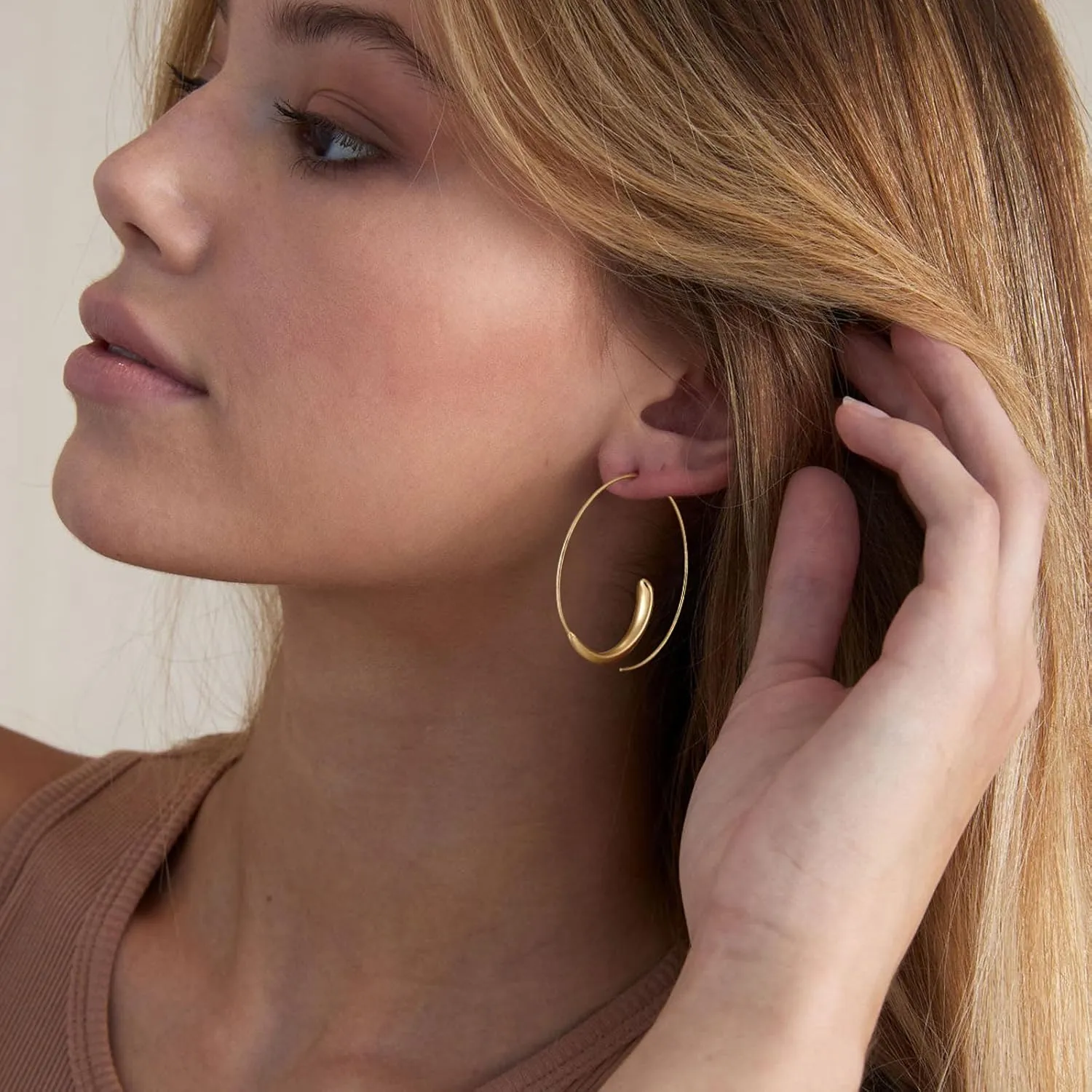 Gold Hoop Earrings 14k Gold Plated Hoop Earrings for Women Big Gold Silver Hoop Simple Spiral Brushed Ball Dangle Drop Earrings for Women Gift