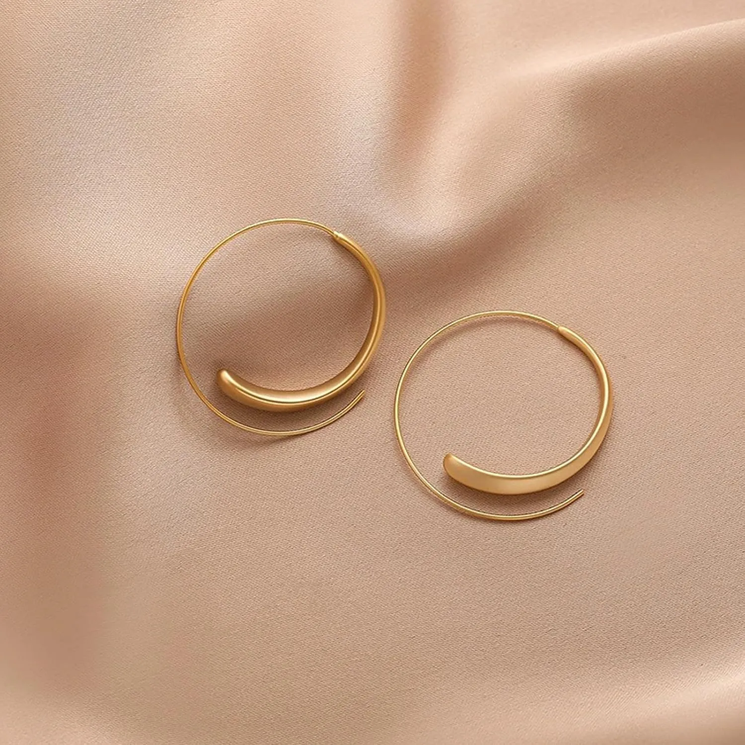 Gold Hoop Earrings 14k Gold Plated Hoop Earrings for Women Big Gold Silver Hoop Simple Spiral Brushed Ball Dangle Drop Earrings for Women Gift