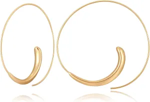 Gold Hoop Earrings 14k Gold Plated Hoop Earrings for Women Big Gold Silver Hoop Simple Spiral Brushed Ball Dangle Drop Earrings for Women Gift