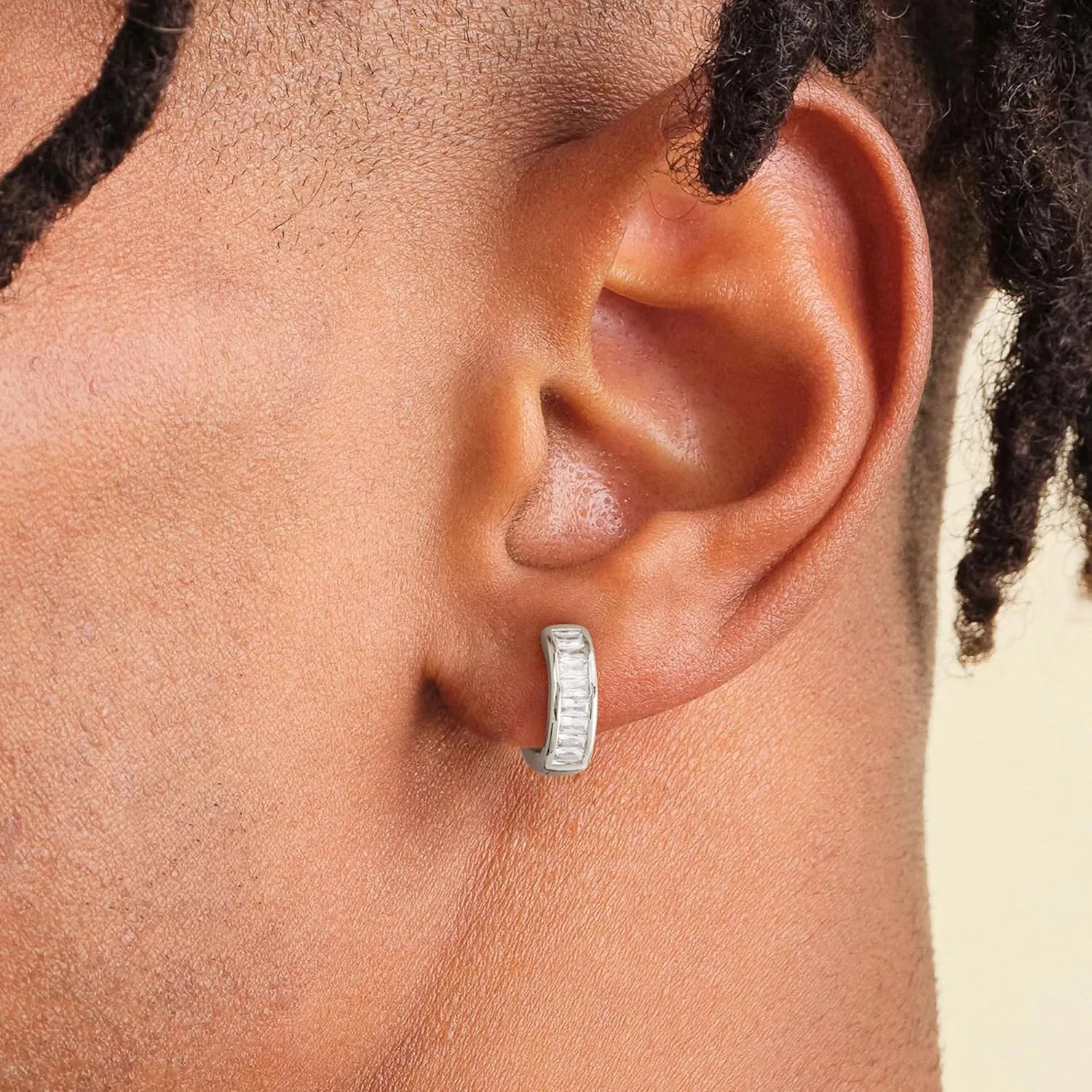 Gold Hoop Earrings for Men | 14K Gold Plated Cartilage Huggie Earrings, Hypoallergenic Lightweight CZ Inlaid with 925 Sterling Silver Posts