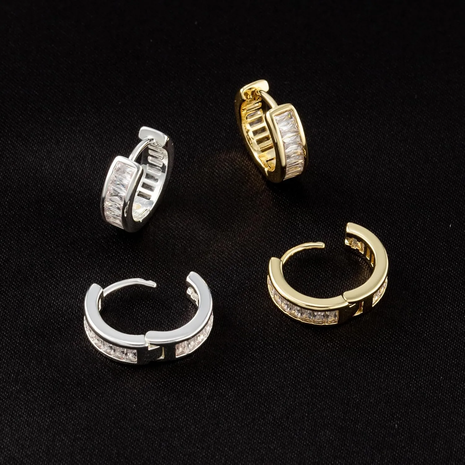 Gold Hoop Earrings for Men | 14K Gold Plated Cartilage Huggie Earrings, Hypoallergenic Lightweight CZ Inlaid with 925 Sterling Silver Posts