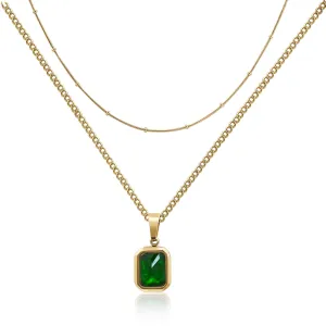 Gold Layered Necklace Emerald Green Necklace for Women Tiny Birthstone Pendant Necklace Emerald Green Jewelry for Gift