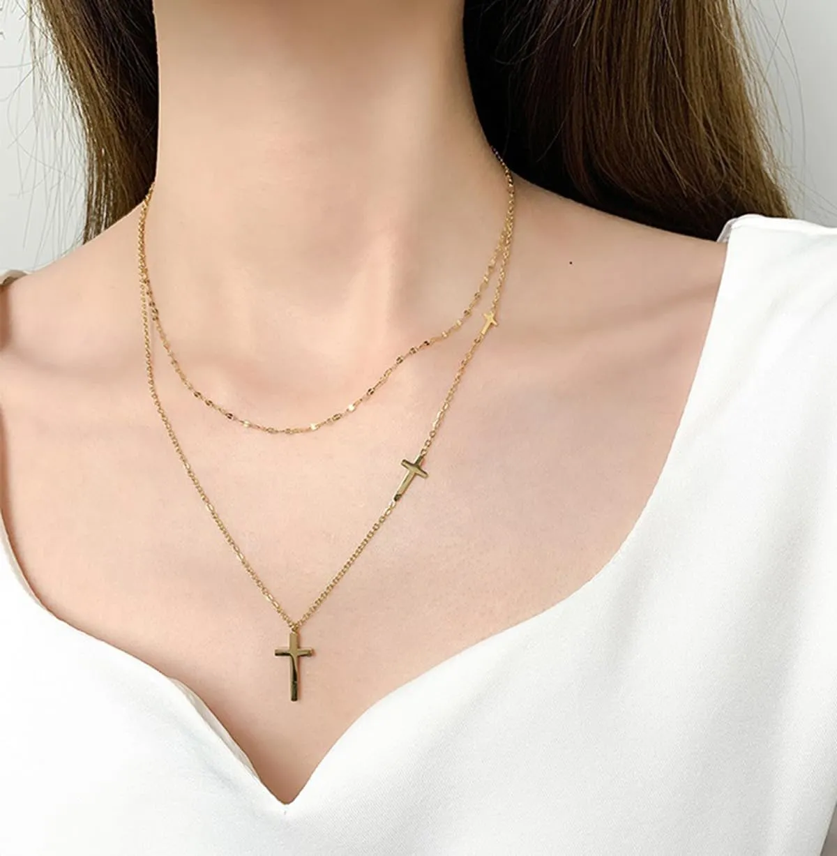 Gold Silver Layered Cross Necklace for Women Dainty Simple Cross Pendant Faith Jewelry Men Gift