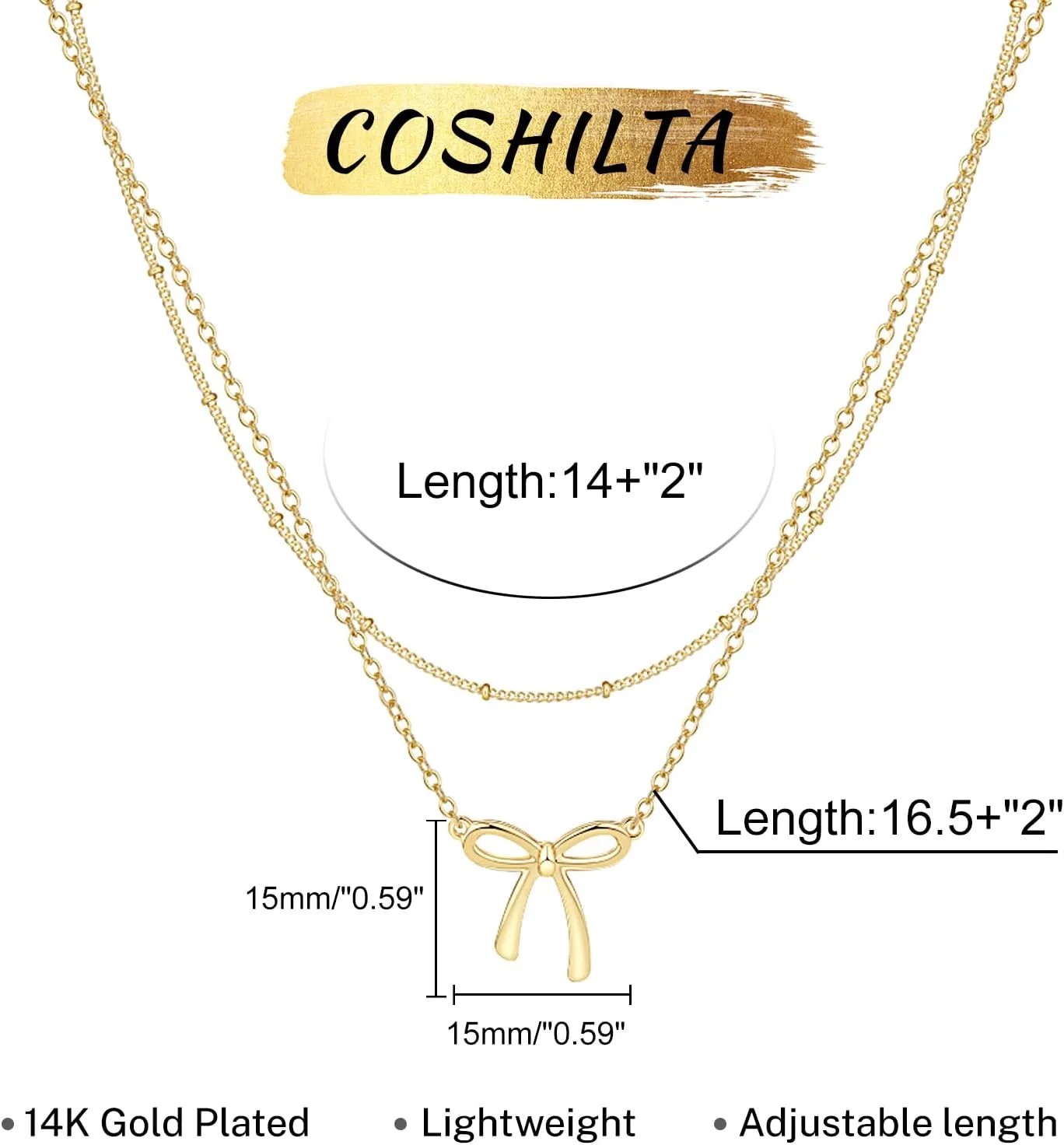 Gold/Silver Necklace for Women,Bow Necklace 14K Gold Plated Layered Dainty Bow Pendant Choker Chain Cute Bowknot Necklace Trendy Jewelry for Women