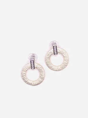 Gorgeous CZ Bar Brushed Hoop Gold Earring
