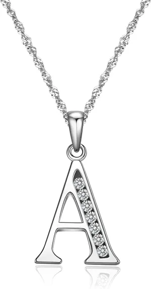 Graduation Gifts Initial Necklace S925 Sterling Silver Jewelry Cubic Zirconia Letter Alphabet Phase Pendant Necklace Mother Day for Mom Women Ladies Teen 18" Chain