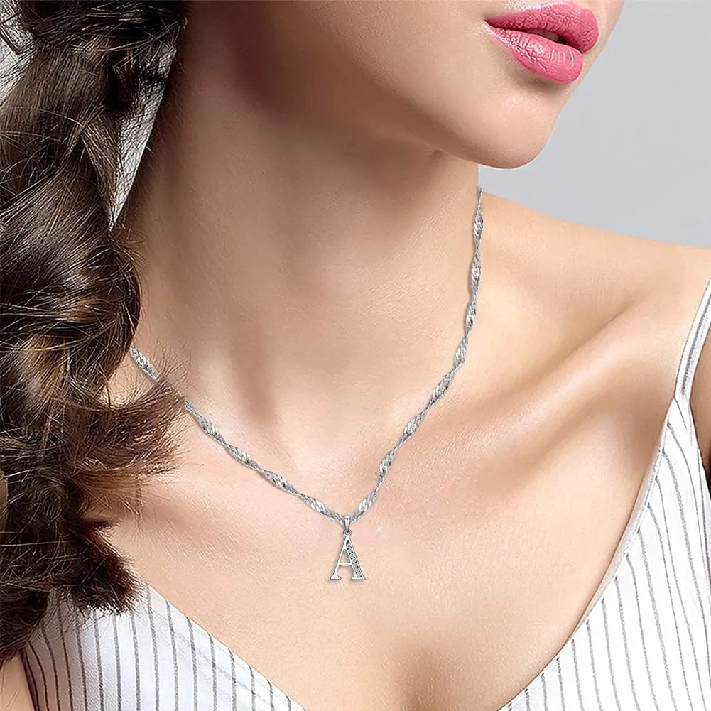 Graduation Gifts Initial Necklace S925 Sterling Silver Jewelry Cubic Zirconia Letter Alphabet Phase Pendant Necklace Mother Day for Mom Women Ladies Teen 18" Chain